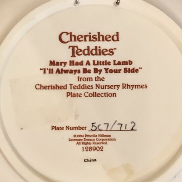Cherished Teddies - Mary Had A Little Lamb - Nursery Rhyme - Hanging Plate - Picture 5 of 7